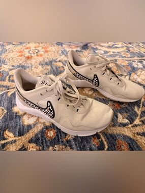 Nike Women’s Cream Athletic Sneakers with Leopard-Print Swoosh